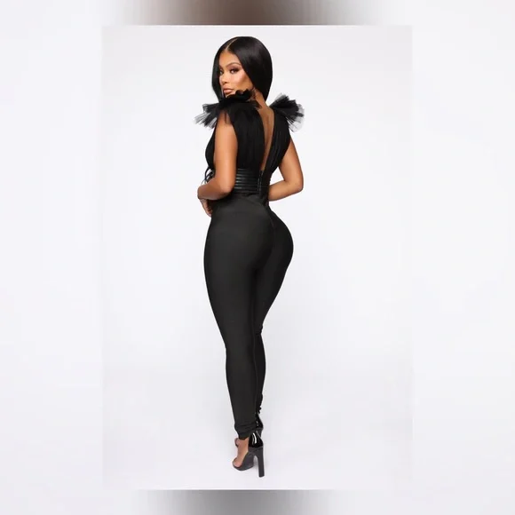 BRAND NEW/ Tulle Top Bandage Jumpsuit - Picture 4 of 7